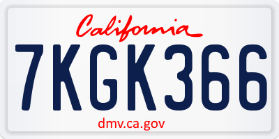 CA license plate 7KGK366
