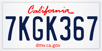 CA license plate 7KGK367