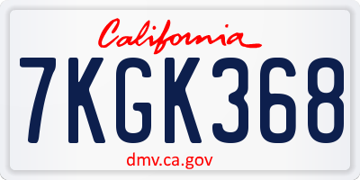CA license plate 7KGK368