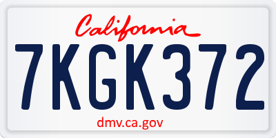 CA license plate 7KGK372