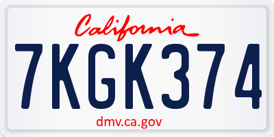 CA license plate 7KGK374