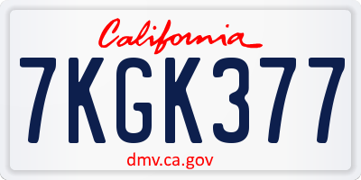 CA license plate 7KGK377
