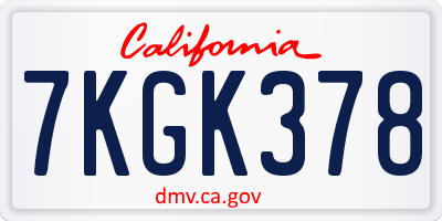 CA license plate 7KGK378