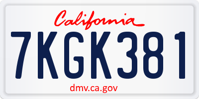 CA license plate 7KGK381