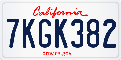 CA license plate 7KGK382