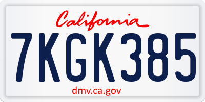 CA license plate 7KGK385