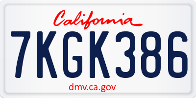 CA license plate 7KGK386