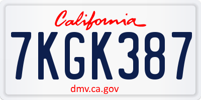 CA license plate 7KGK387