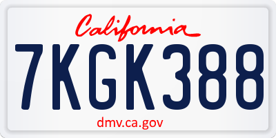CA license plate 7KGK388