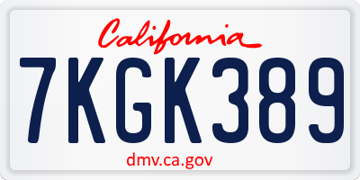 CA license plate 7KGK389