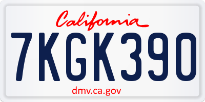 CA license plate 7KGK390