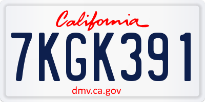 CA license plate 7KGK391