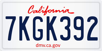 CA license plate 7KGK392
