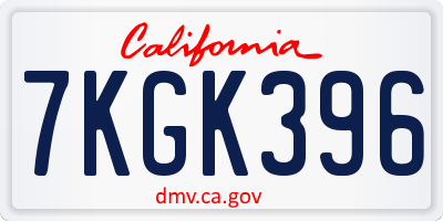 CA license plate 7KGK396