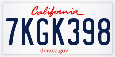CA license plate 7KGK398
