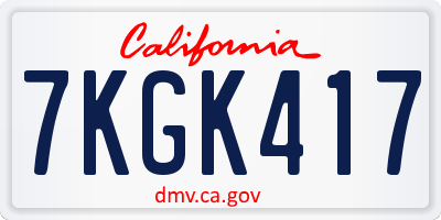 CA license plate 7KGK417