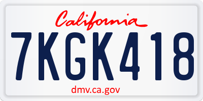 CA license plate 7KGK418
