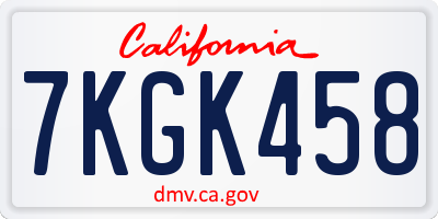 CA license plate 7KGK458