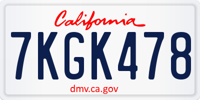 CA license plate 7KGK478