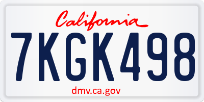 CA license plate 7KGK498