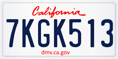 CA license plate 7KGK513