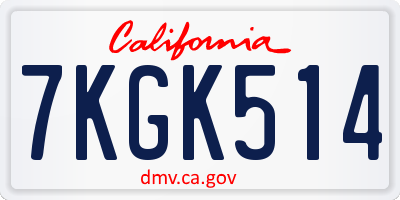 CA license plate 7KGK514