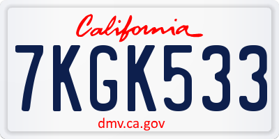 CA license plate 7KGK533