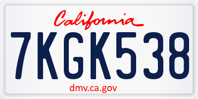 CA license plate 7KGK538
