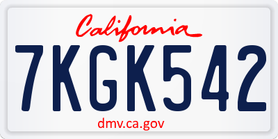 CA license plate 7KGK542