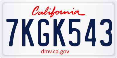 CA license plate 7KGK543