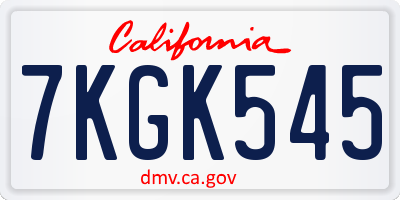 CA license plate 7KGK545