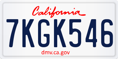 CA license plate 7KGK546