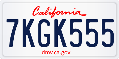 CA license plate 7KGK555