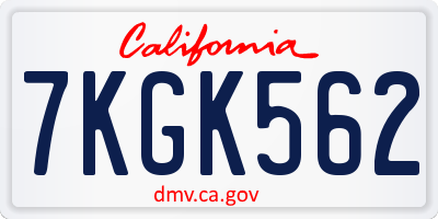 CA license plate 7KGK562