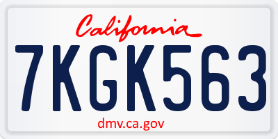 CA license plate 7KGK563