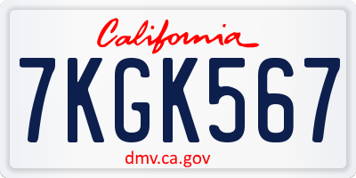 CA license plate 7KGK567