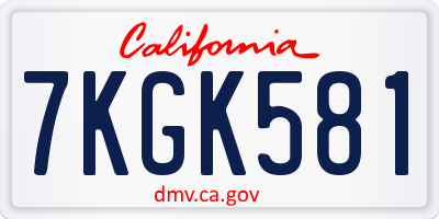 CA license plate 7KGK581