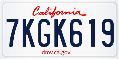 CA license plate 7KGK619