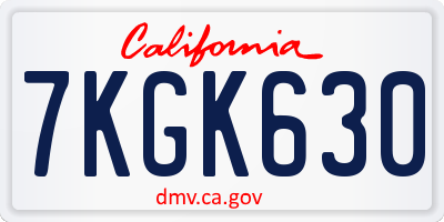 CA license plate 7KGK630