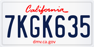 CA license plate 7KGK635