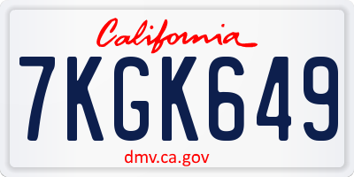 CA license plate 7KGK649