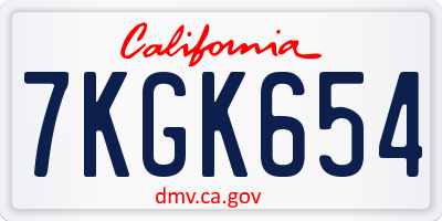 CA license plate 7KGK654