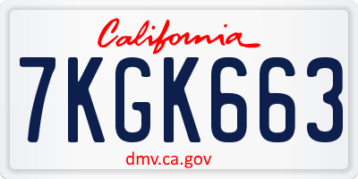 CA license plate 7KGK663