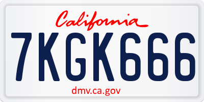 CA license plate 7KGK666