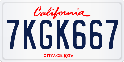 CA license plate 7KGK667