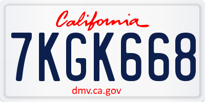 CA license plate 7KGK668