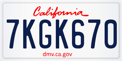 CA license plate 7KGK670