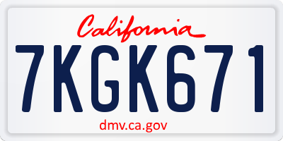 CA license plate 7KGK671