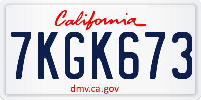 CA license plate 7KGK673