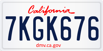 CA license plate 7KGK676